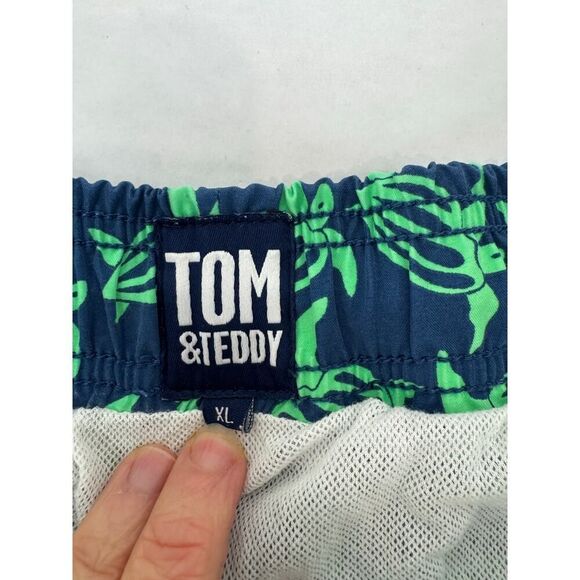 Tom & Teddy Swim Trunks Sea Turtle Print Men's Green Navy Board Shorts - Size XL - Picture 4 of 7